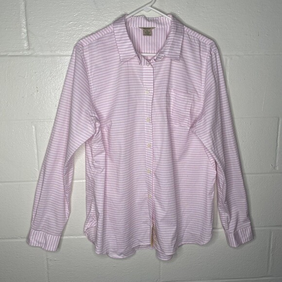 Duluth Trading Co Wrinklefighter Button Up Shirt Top Womens XL Pink White - Picture 2 of 8